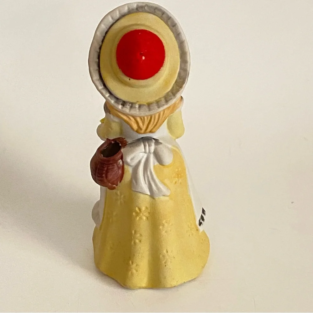 Vintage Seamstress Girl 70's Ceramic Yellow Holds Thread Scissors/Basket Pin/Hat